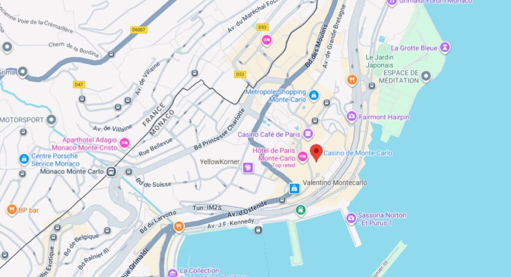 Map showing Monte Carlo casino landmark in city design